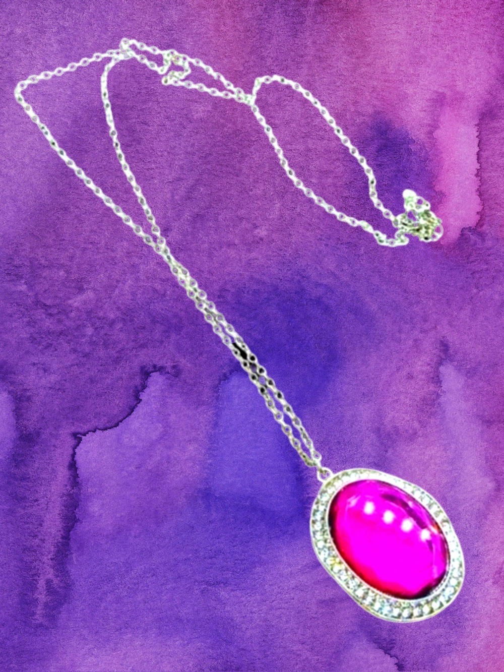 🆕Women’s Long Silver Tone w/ Hot Pink Faceted Gemstone Adjustable Necklace💜💜